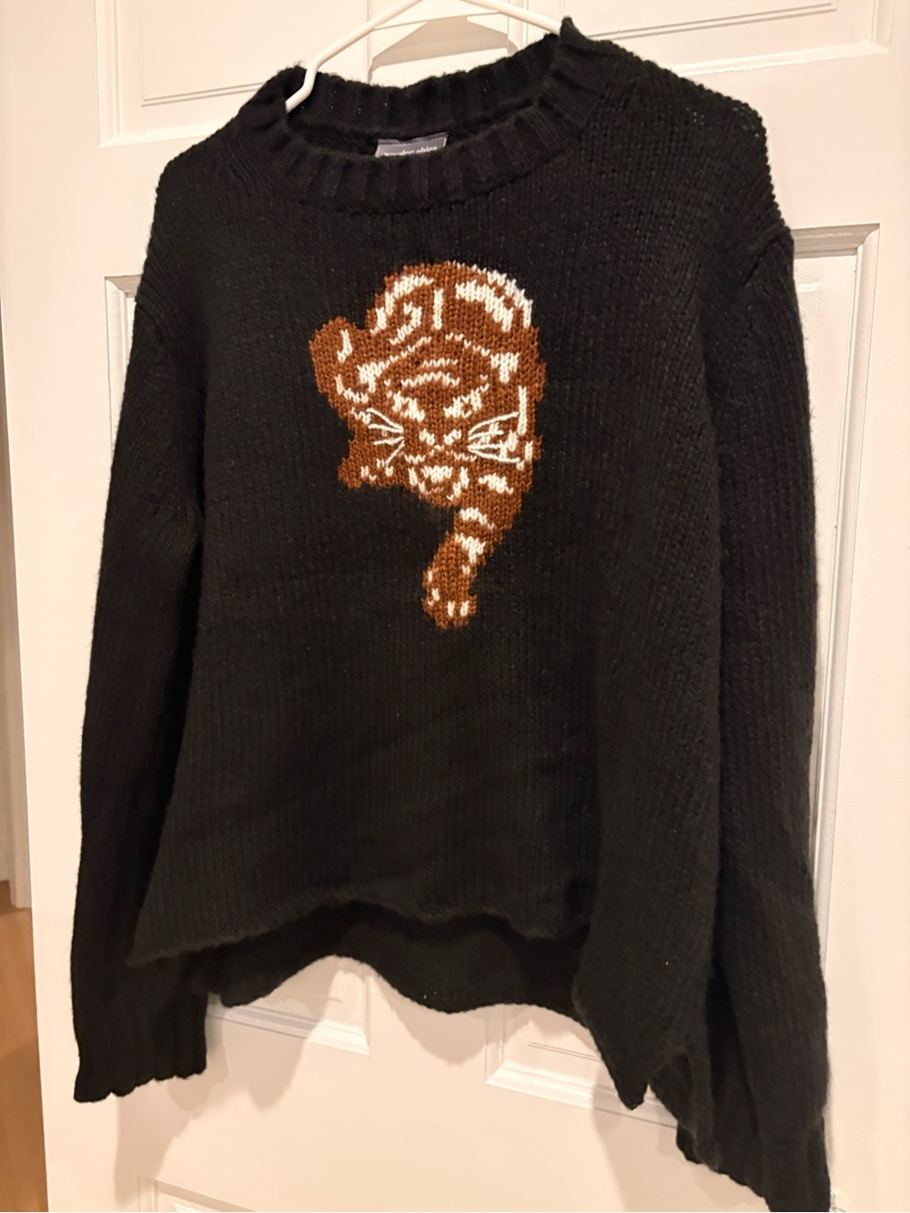 Wooden Ships Tiger Intarsia Crewneck Sweater Dark Navy Crewneck Sweater